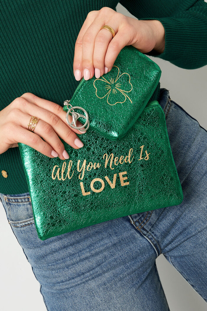 Metalik makyaj çantası ihtiyacın olan tek şey sevgi - yeşil Resim2
